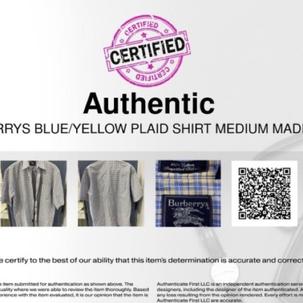 Authentic vintage Burberrys Men Plaid Shirt in Blue and Yellow medium with COA - Picture 7 of 8